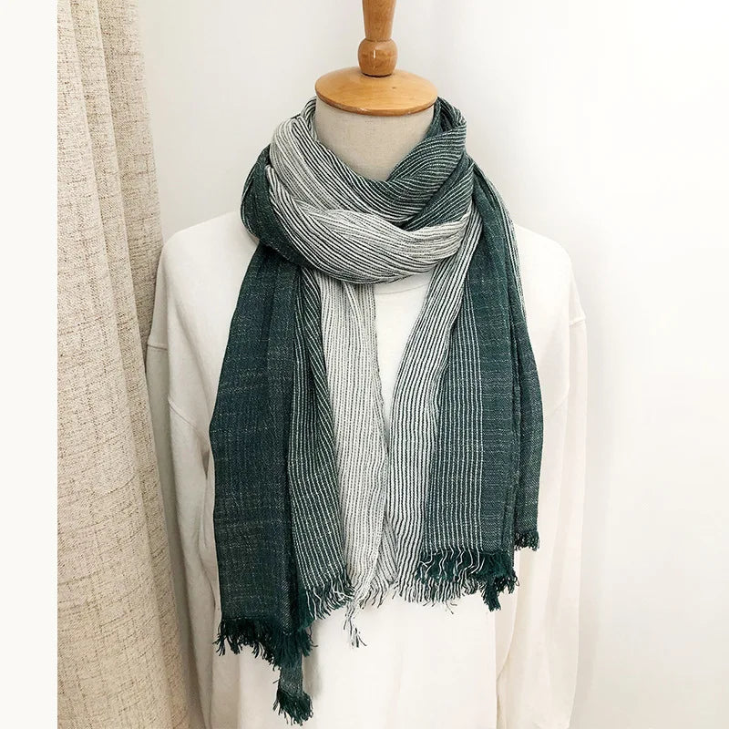 Cotton Linen Striped Scarf – Oversized 190cm, 10 Colourways