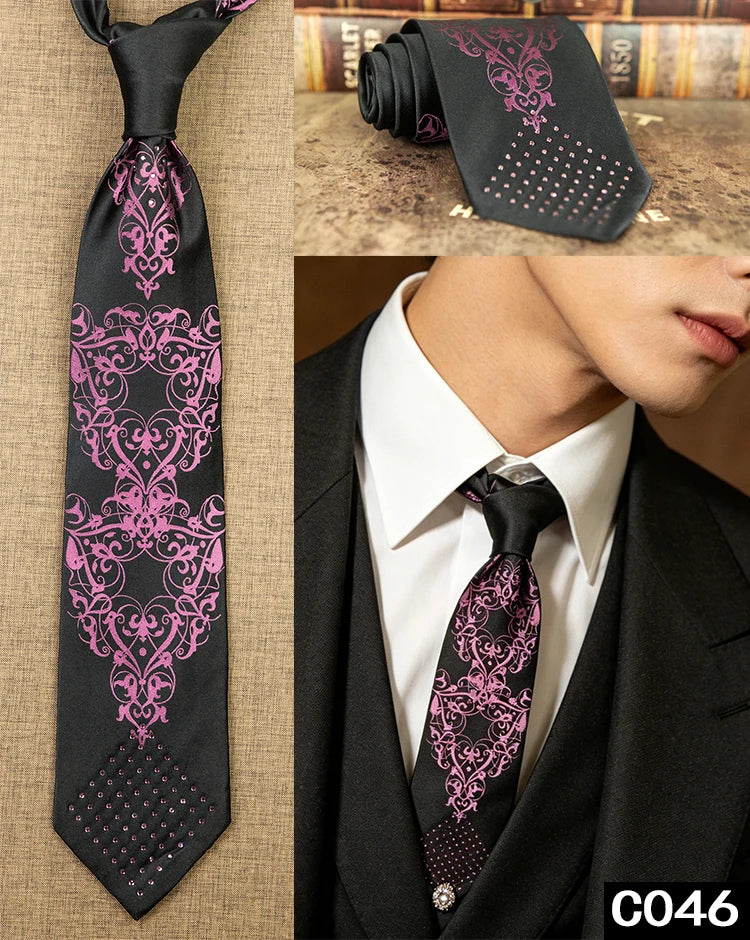 Men's Rhinestone Silk Jacquard Necktie – Paisley & Geometric | High-End