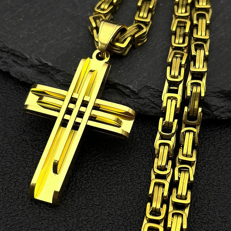 Men's Jesus Cross Pendant Necklace – Stainless Steel Chain
