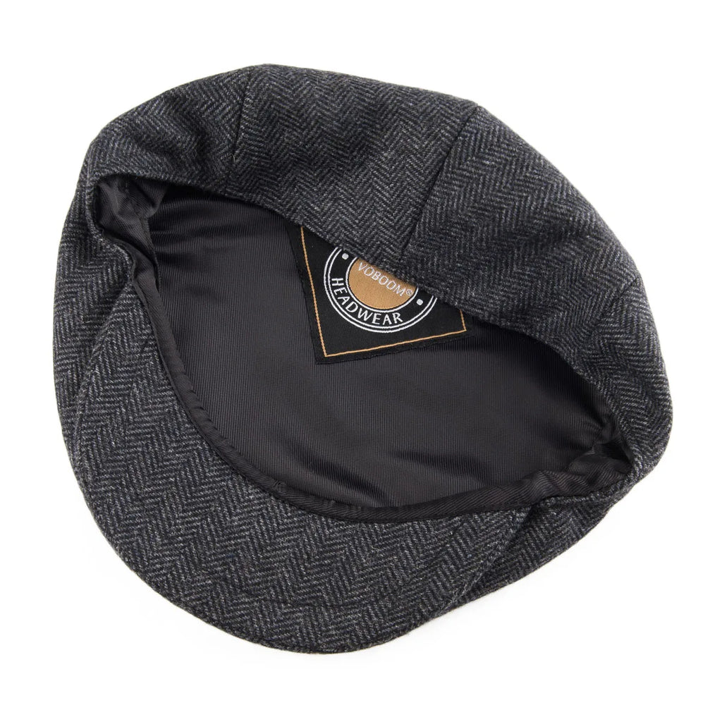 VOBOOM Wool Tweed Herringbone Flat Cap – Newsboy & Ivy Hat for Men & Women