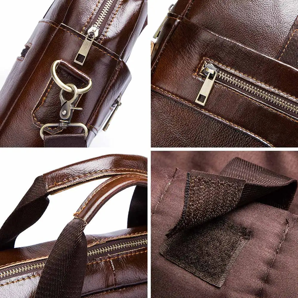 Genuine Leather Briefcase for Men — Business Shoulder & Messenger Bag with Laptop Compartment