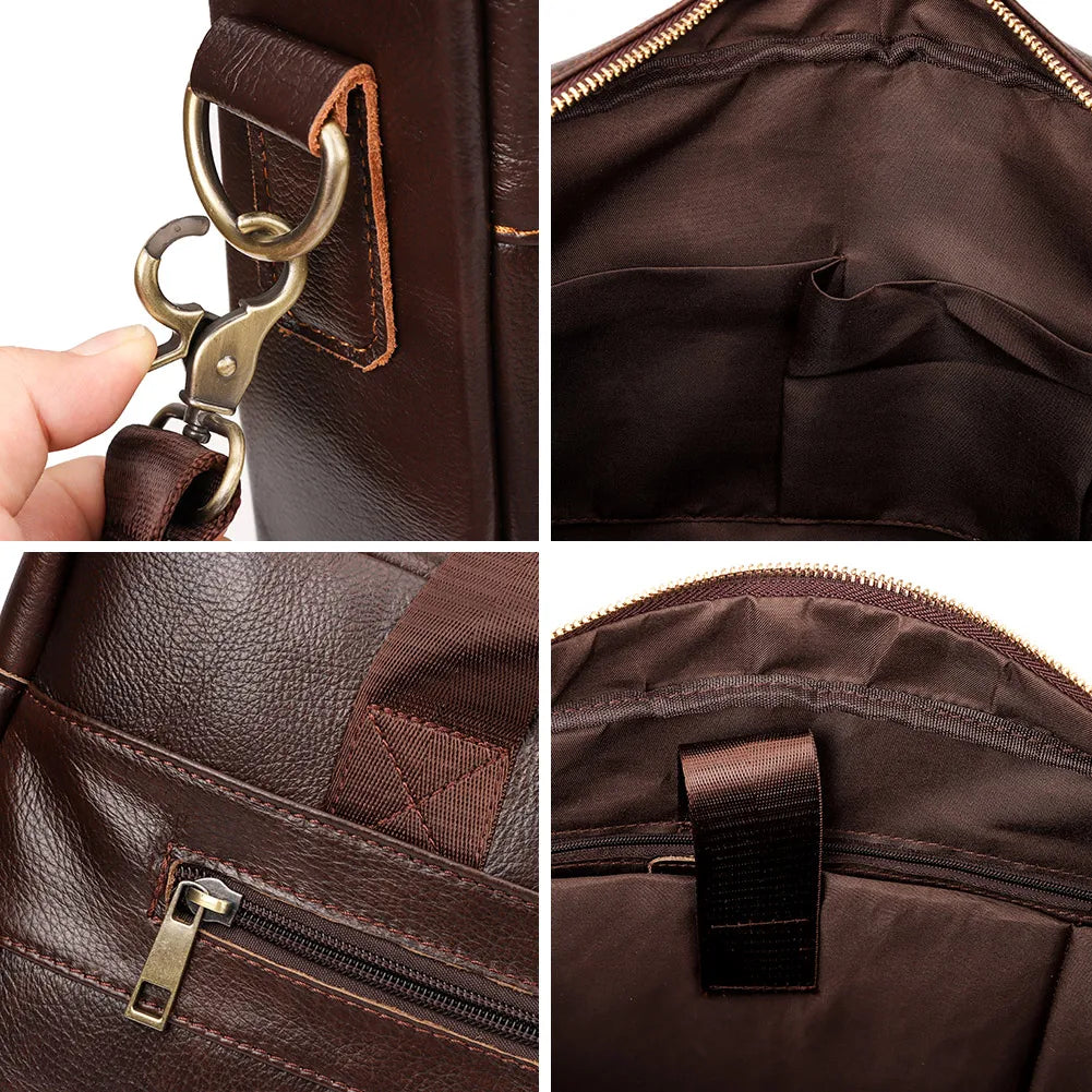 HUMERPAUL Genuine Leather Briefcase | 14" Laptop Shoulder & Messenger Bag