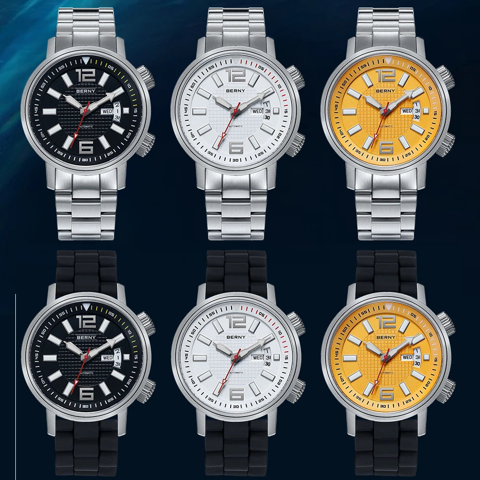 BERNY AM7081M Automatic Dive Watch – Miyota 8205, Sapphire Crystal & Caseback, 200m Water Resistant