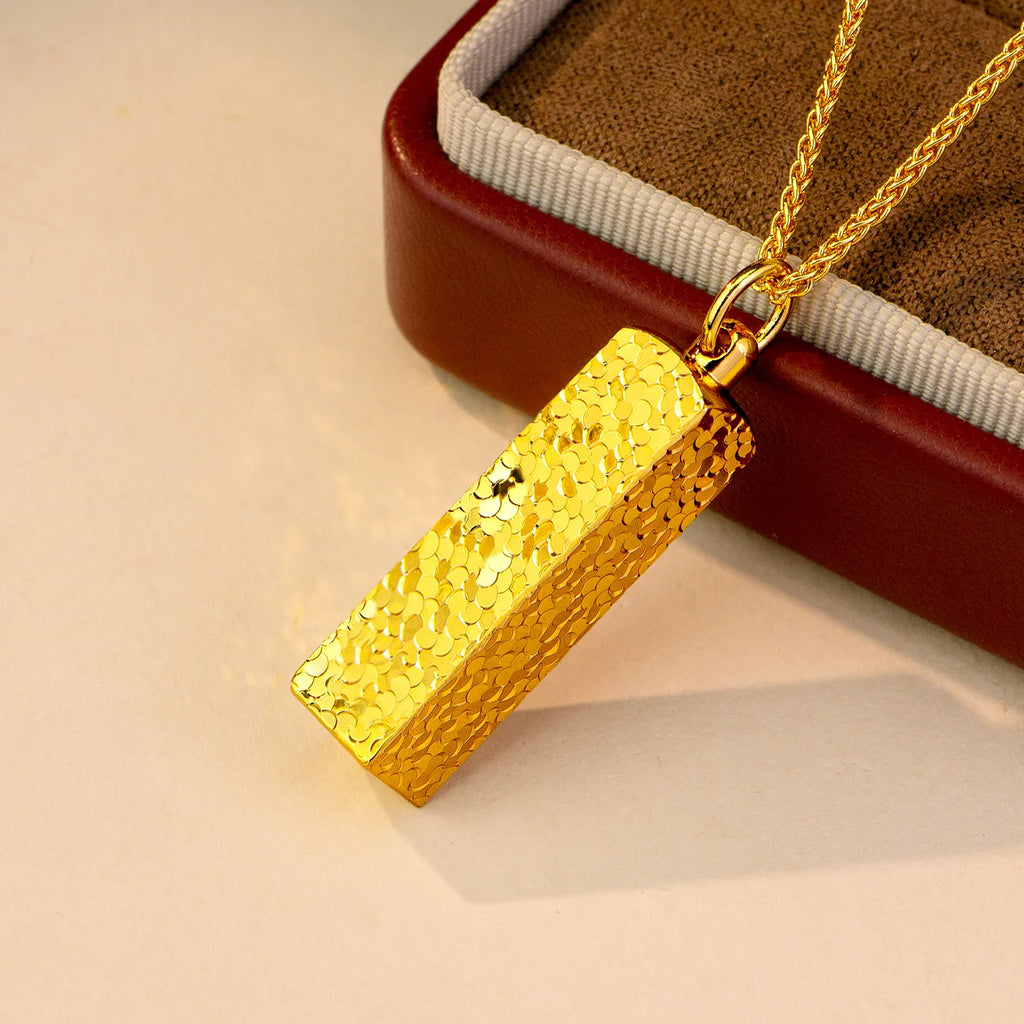 Gold store 9999 24K real gold sparkling crushed ice small gold bar pendant versatile clavicle chain for women