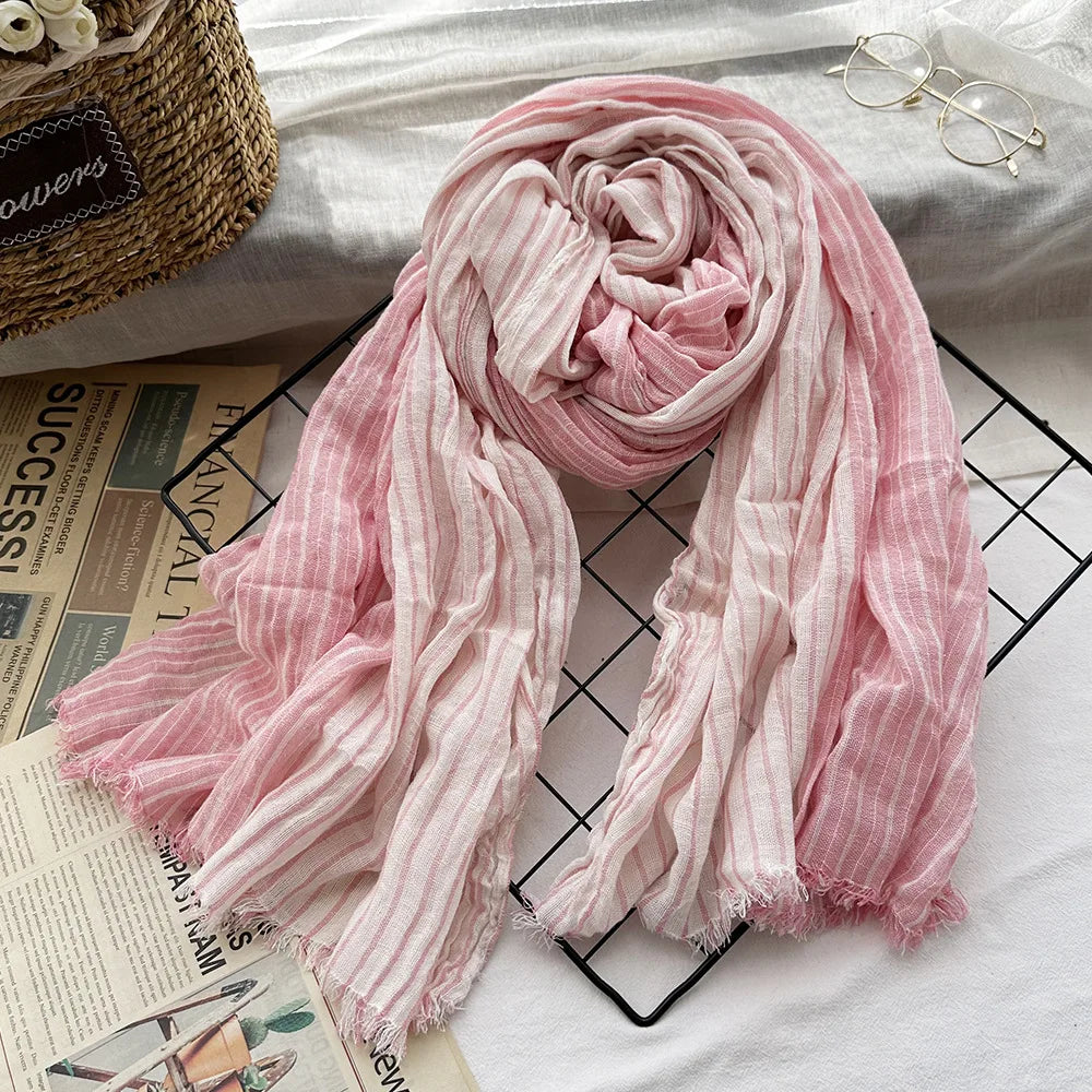 Japanese-Style Cotton Linen Tassel Scarf – 190cm, 11 Colourways