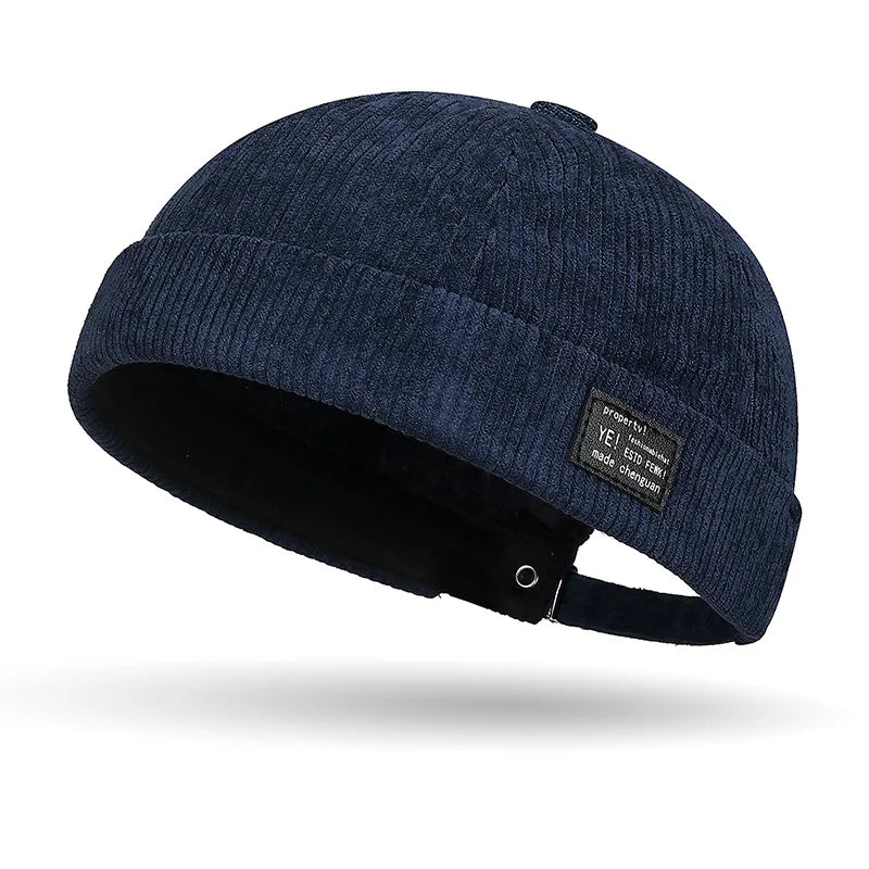Men's Corduroy Brimless Cap | Striped Velvet Skull Cap