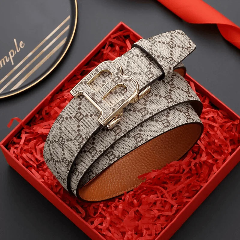 Men's Split Leather Belt – Designer Letter Buckle, 6 Colours