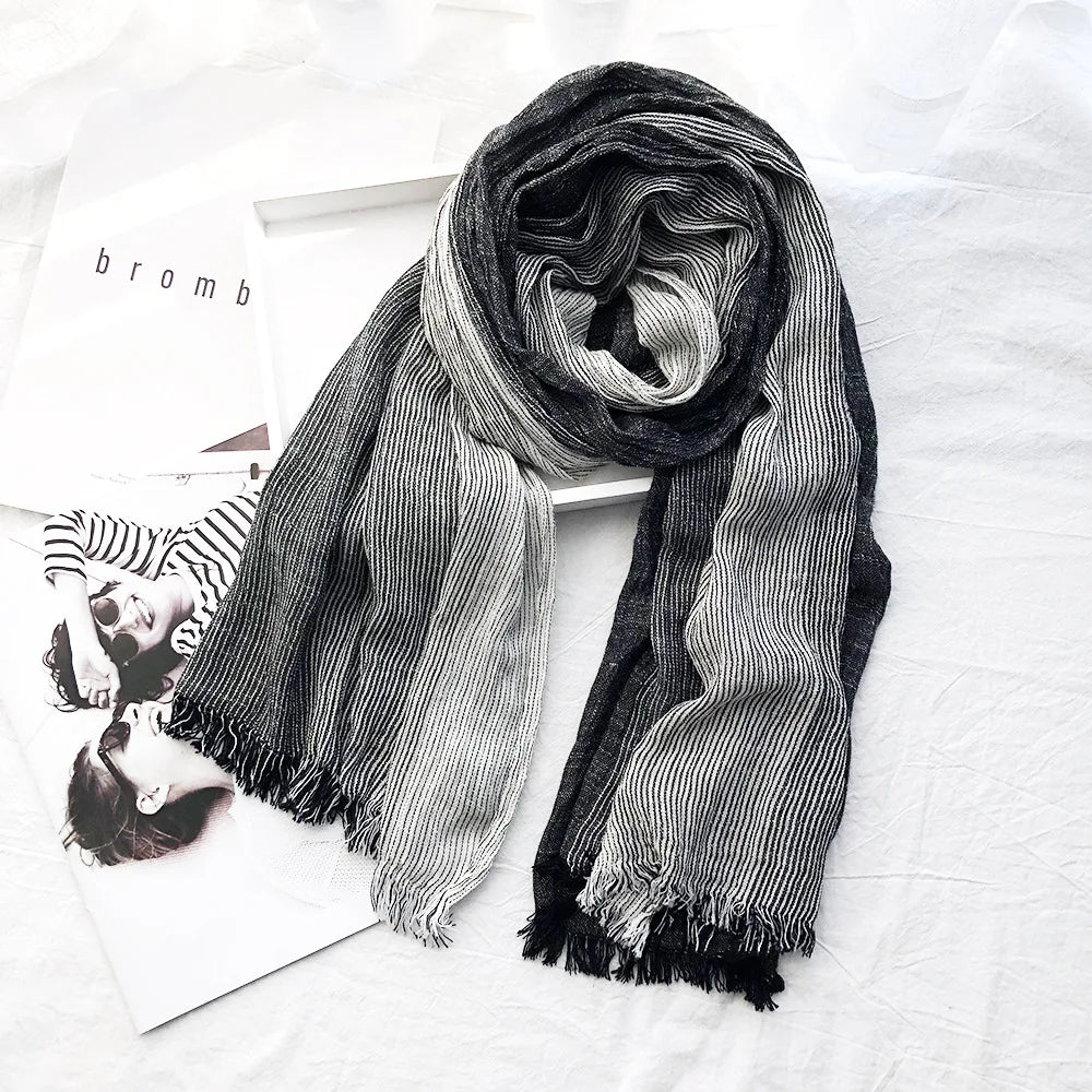 Cotton Linen Striped Scarf – Oversized 190cm, 10 Colourways