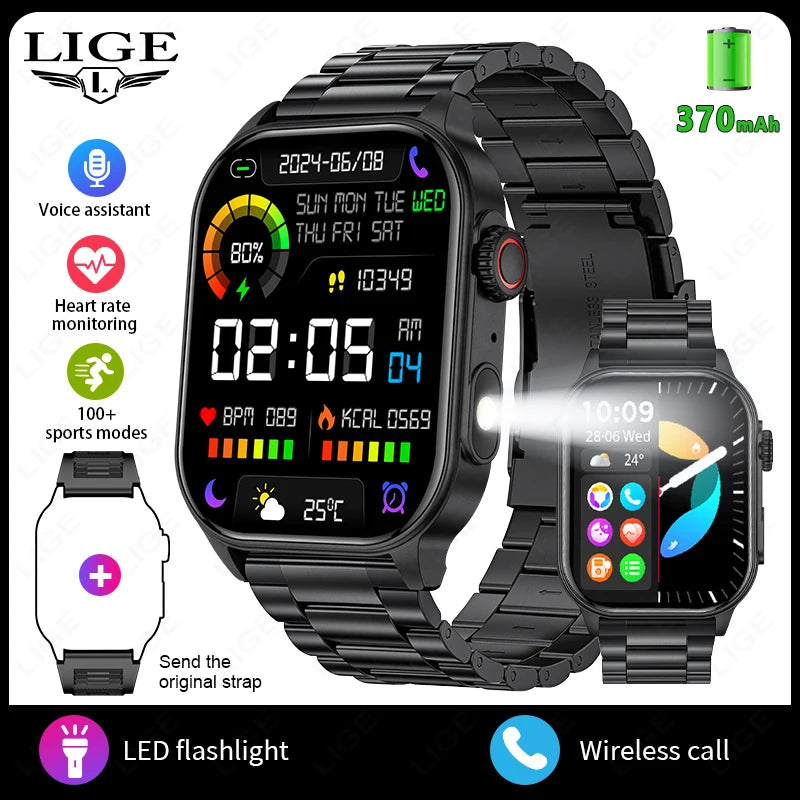 LIGE Smart Watch – 2.01" Display, 40-Day Standby, Bluetooth Calling, GPS, IP68