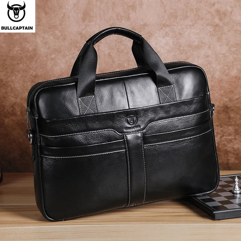 Top Layer Leather Laptop Briefcase for Men — 15" Business & Travel Bag