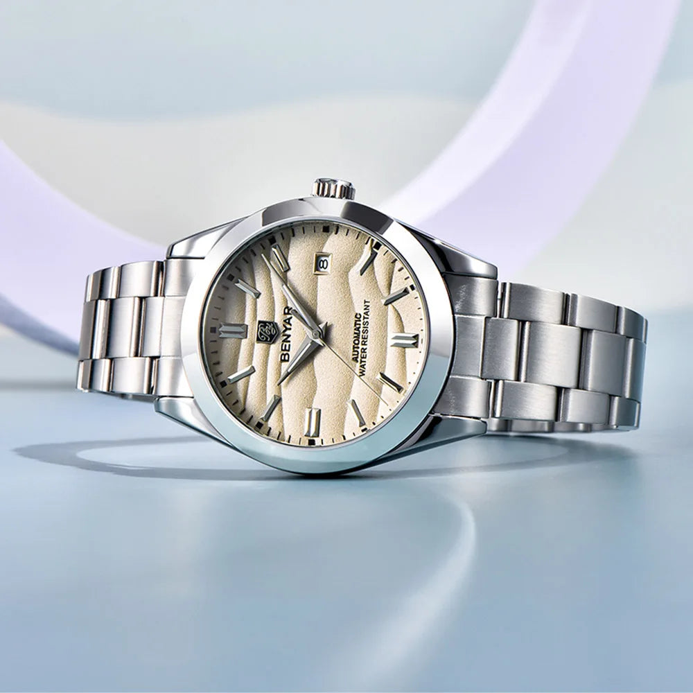 BENYAR BY-5208 Automatic Watch – Sand Grain Dial, 40mm Stainless Steel, 50m Water Resistant