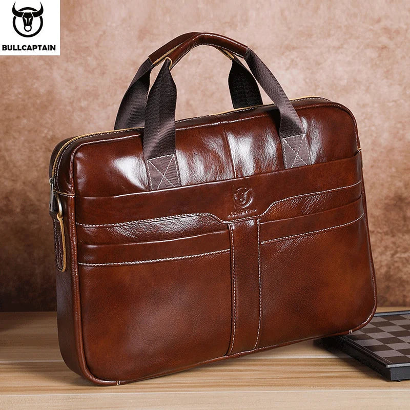 Top Layer Leather Laptop Briefcase for Men — 15" Business & Travel Bag