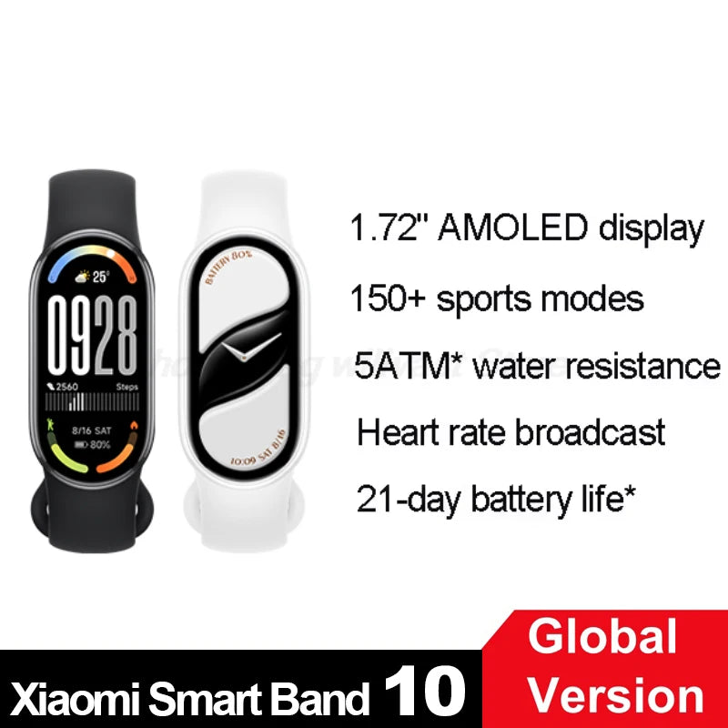 Xiaomi Smart Band 10 — 1.72" AMOLED, 150+ Sports Modes, 5ATM, Global Version