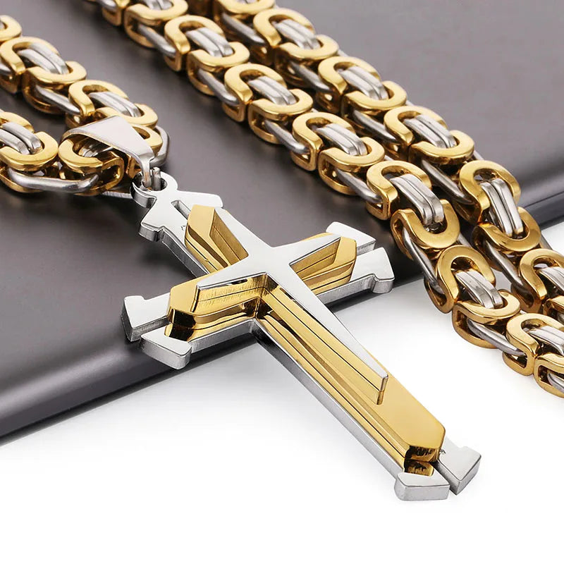 Orthodox Stainless Steel Jesus Cross Long Necklace Men Necklace Pendant Lucky Amulet Jewelry Birthday Gift