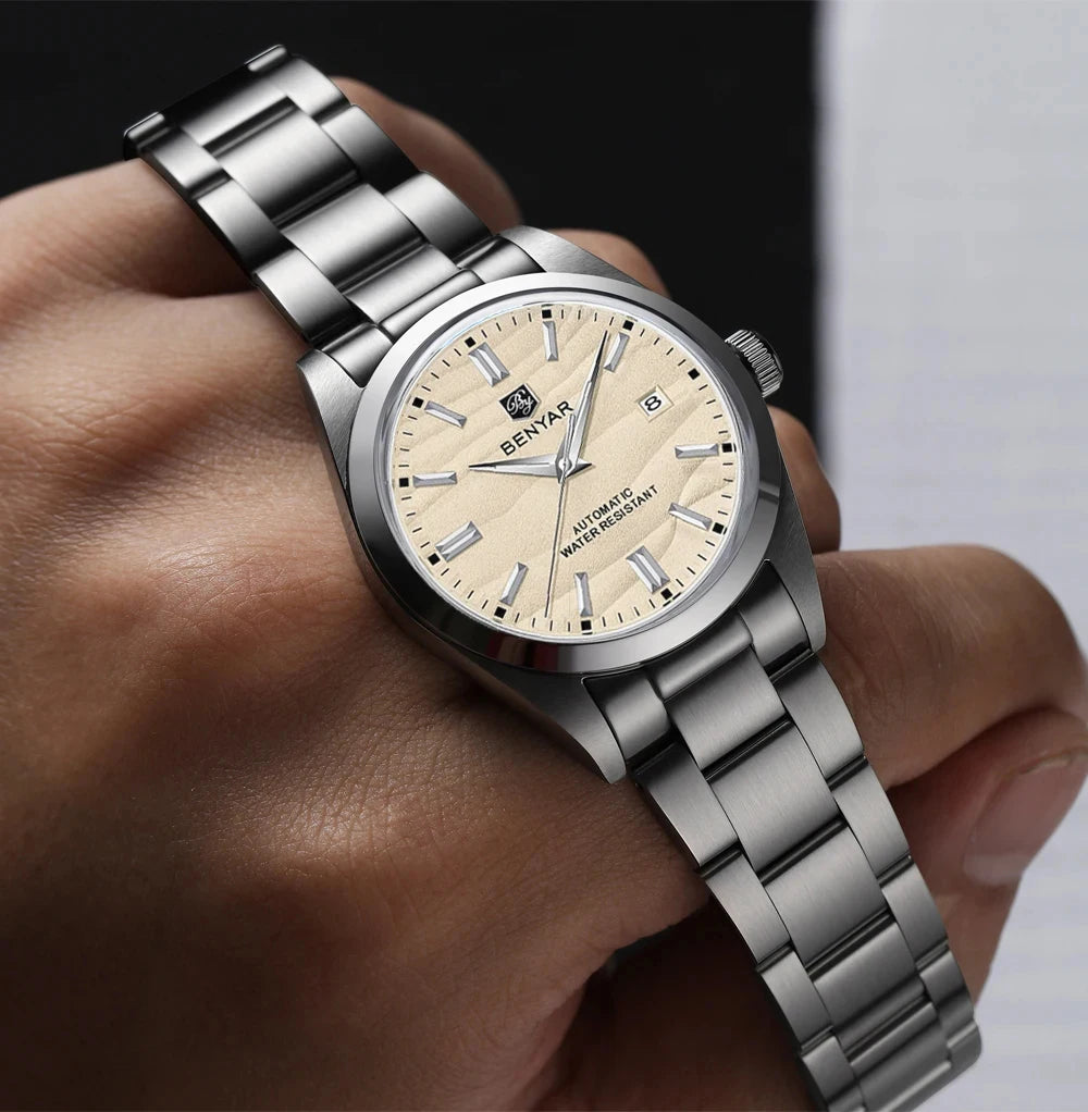 BENYAR BY-5208 Automatic Watch – Sand Grain Dial, 40mm Stainless Steel, 50m Water Resistant