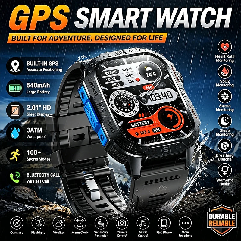 ZODVBOZ GTH3 Smartwatch | 2.01" Screen, 6-Satellite GPS, IP68 & Bluetooth Calling