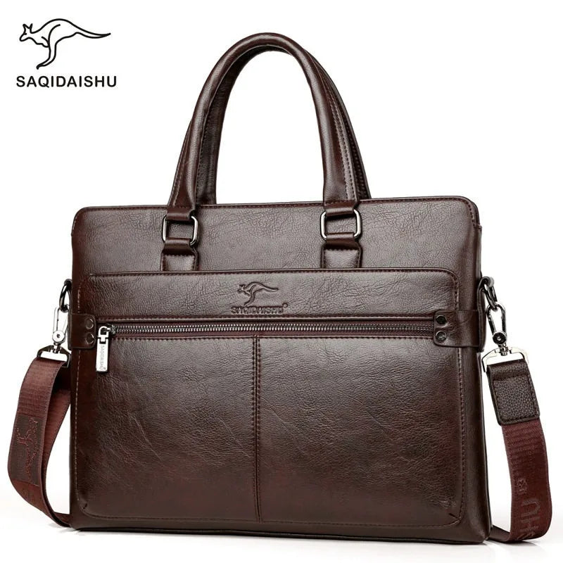 Men's Genuine Leather Briefcase Tote | Casual Cowhide Shoulder & Crossbody Bag