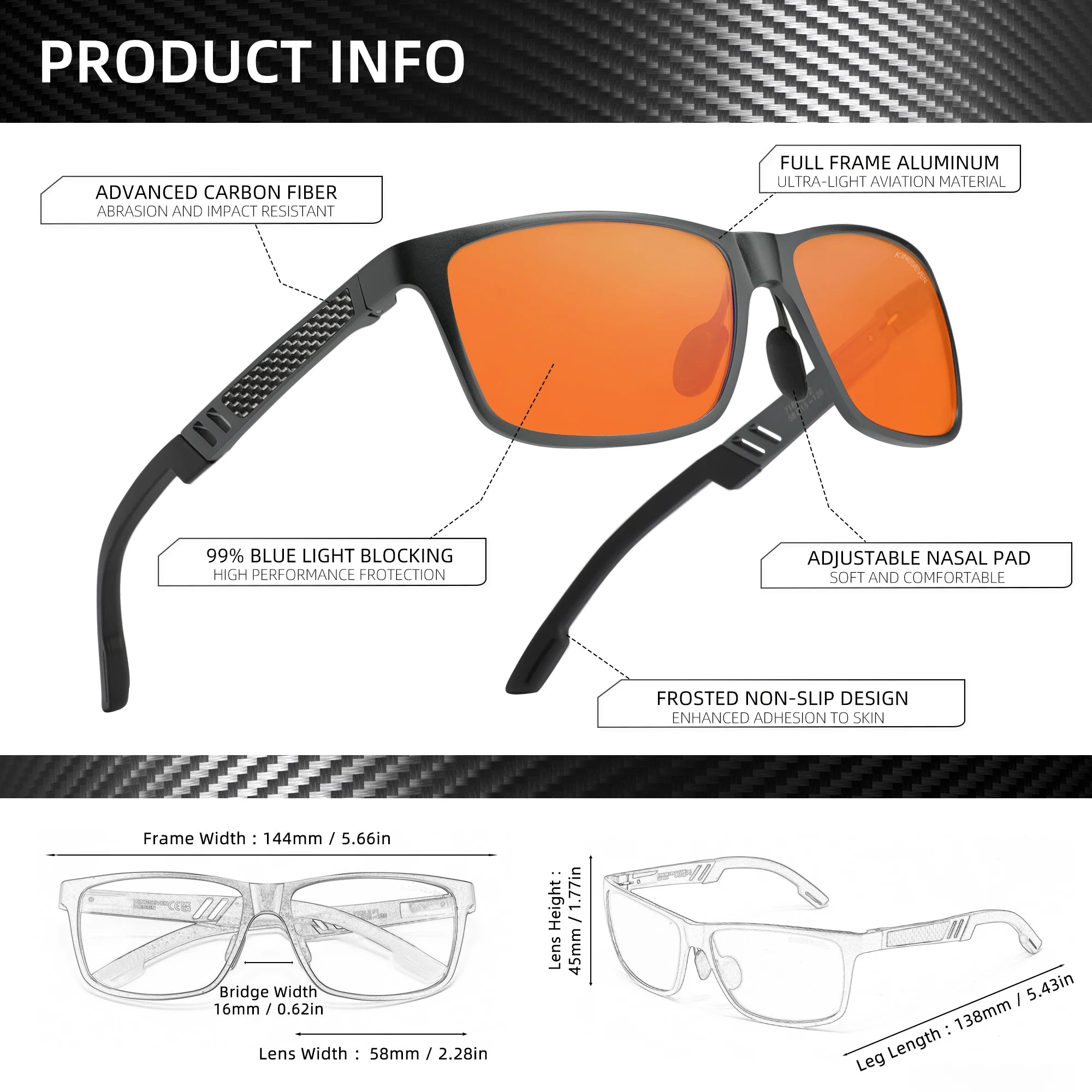 KINGSEVEN Blue Light Blocking Glasses Men/Women High Quality Aluminum Computer Anti-Blue Ray Reading Transparent Lens Eyeglasses
