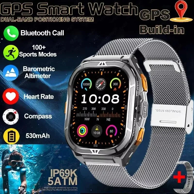 GPS Outdoor Smartwatch | 1.96" AMOLED, 5ATM 50m, Barometric Altimeter & Compass