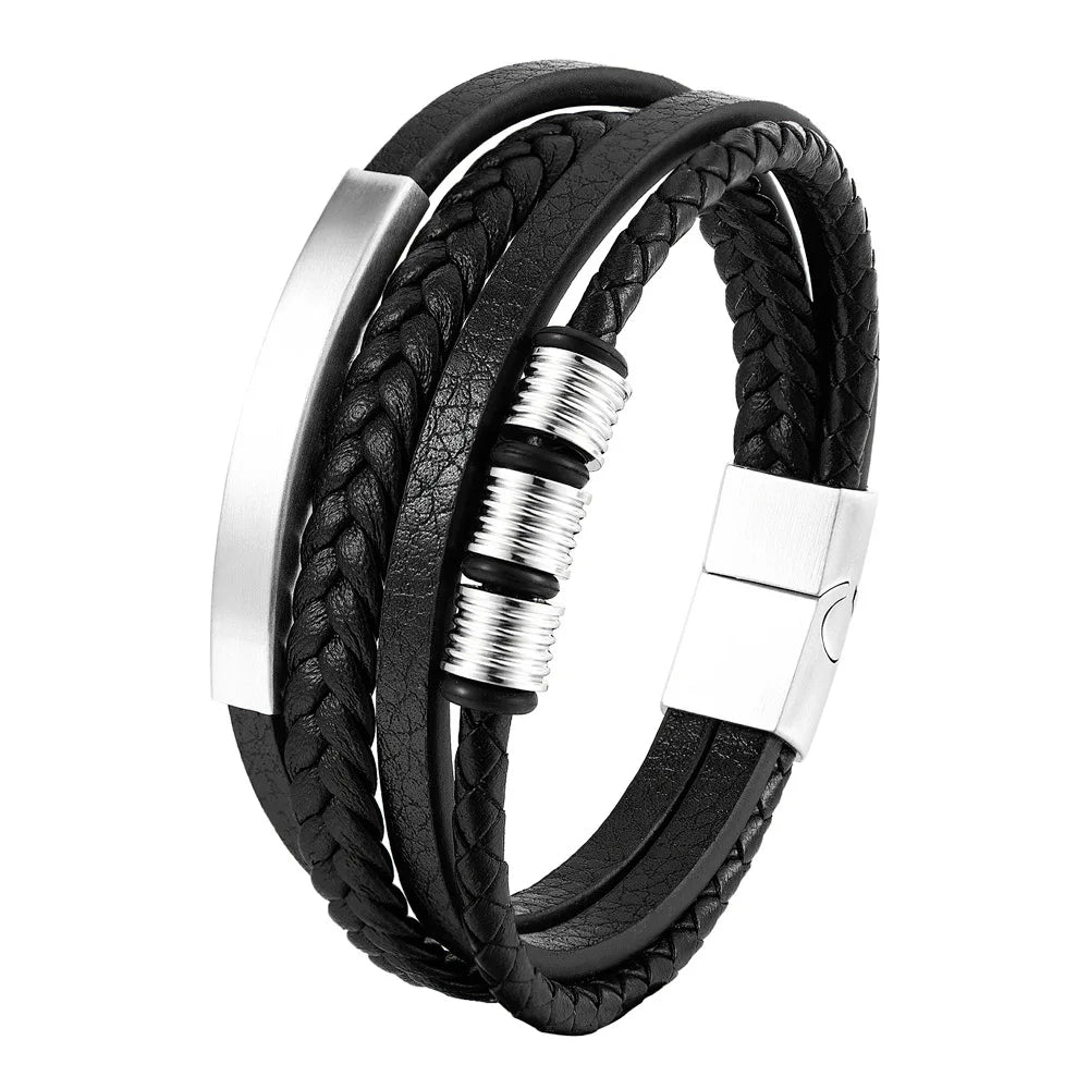 Men's Braided Leather Rope Bracelet – Stainless Steel Magnetic Clasp, Multi-Colour
