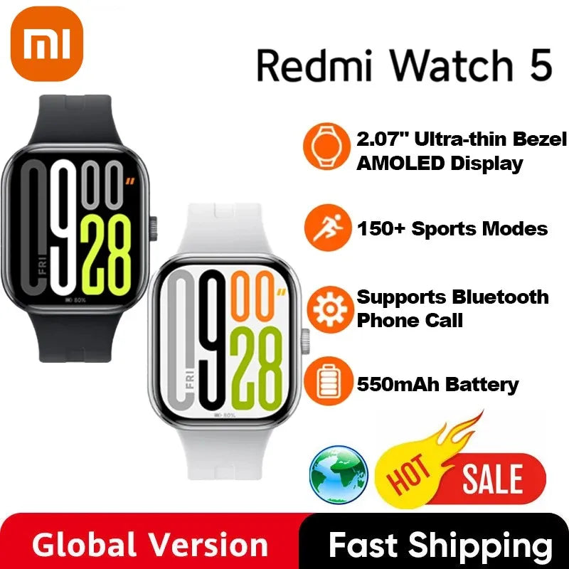 XIAOMI 2026 Global Version Redmi Watch 5 2.07" AMOLED display 150+ sports modes  550mAh Battery Heart Rate Blood Oxygen Monitor