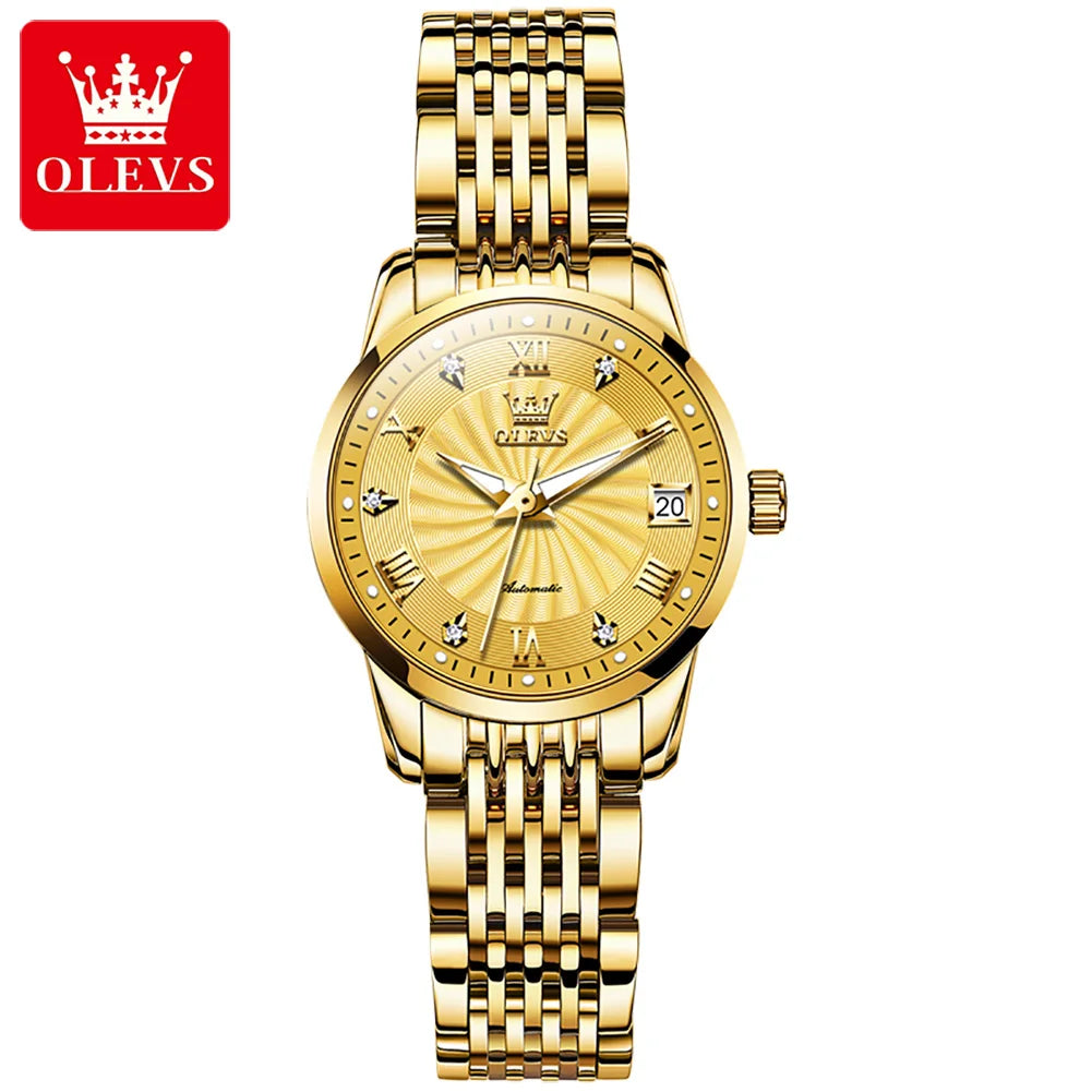OLEVS 6630 Automatic Women's Watches Stainless Steel Waterproof Auto Date Luminous Ladies Watches Top Mechanical Watch for Women