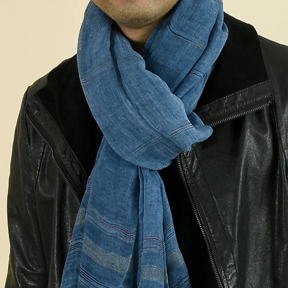Men's Yarn-Dyed Striped Cotton Linen Scarf | Tassel Shawl & Wrap