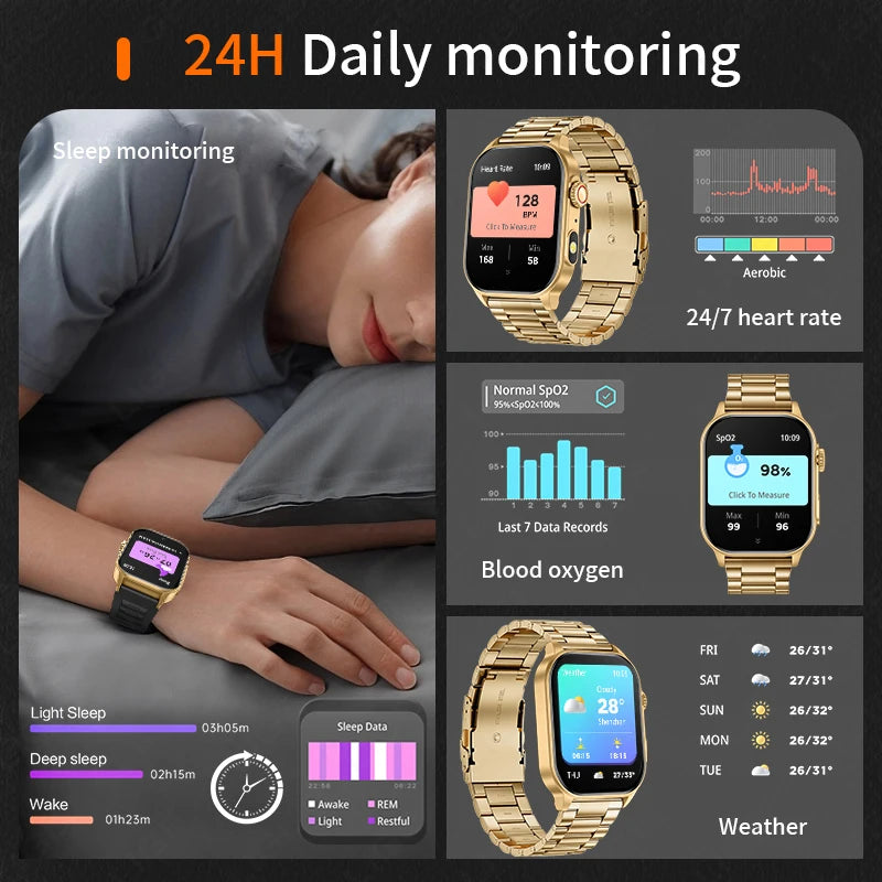 LIGE Smart Watch – 2.01" Display, 40-Day Standby, Bluetooth Calling, GPS, IP68
