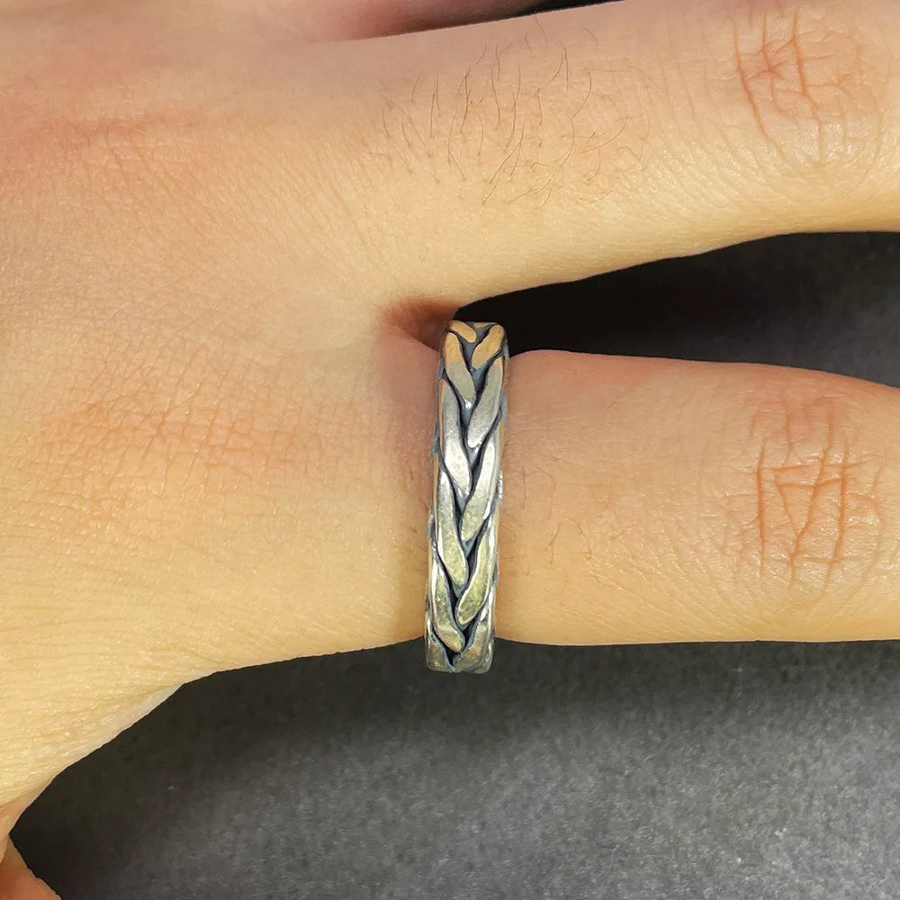 S925 Sterling Silver Braided Viking Ring — Adjustable Band
