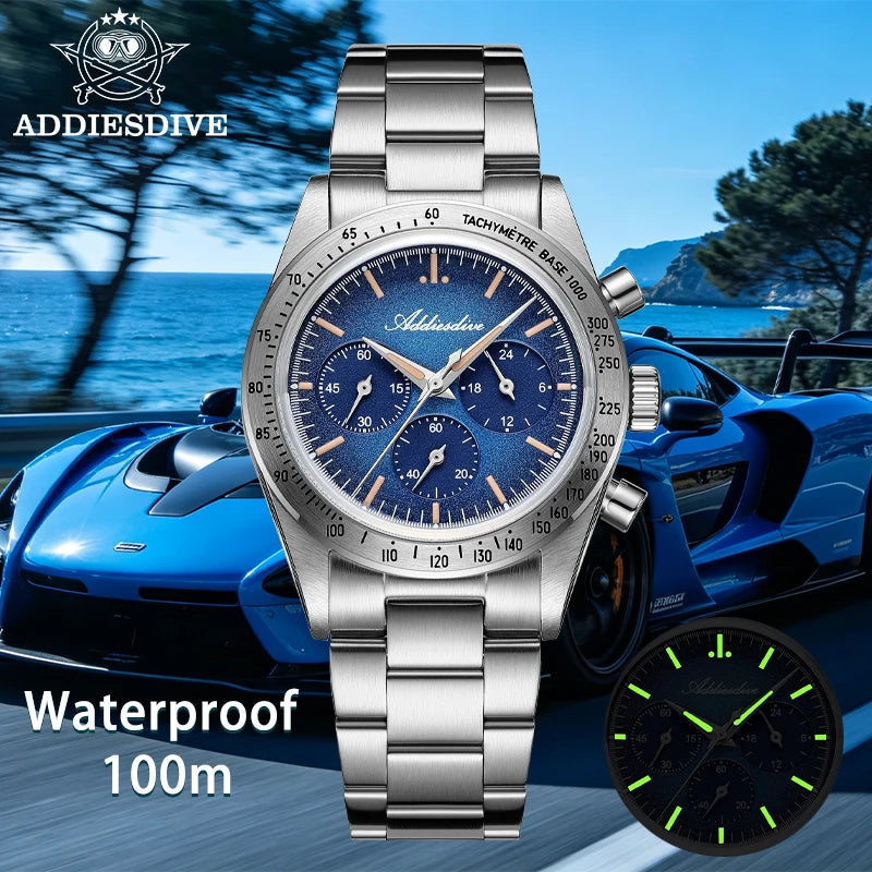 ADDIESDIVE AD2552 Vintage Racing Chronograph Watch | Japanese Quartz | 100M Water Resistant