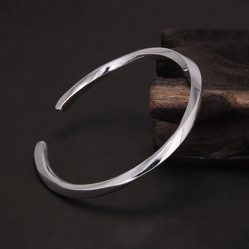 S925 Sterling Silver Möbius Cuff Bangle — Twisted Line