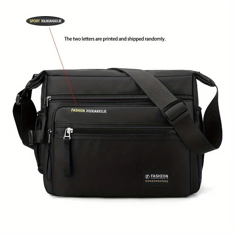 Men's Waterproof Nylon Crossbody Satchel – Multifunctional Shoulder Bag with Letter Detail