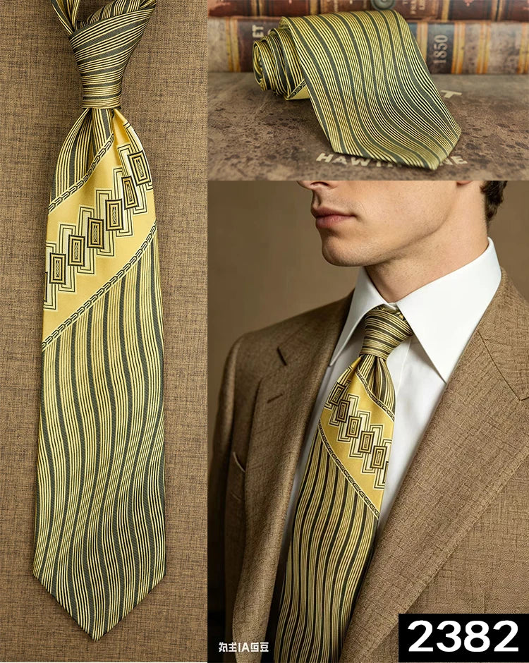 Men's 100% Silk Jacquard Necktie – Geometric, Floral, Checked & Solid