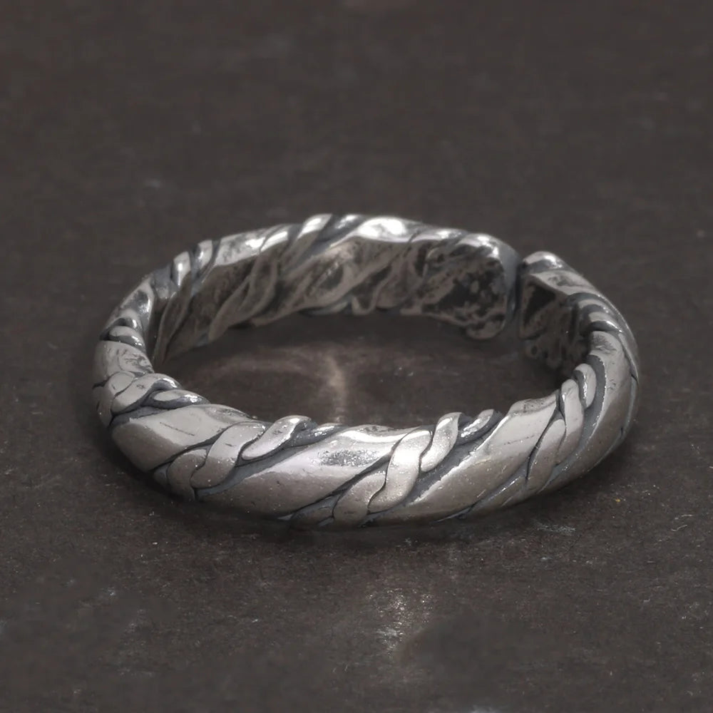 S925 Sterling Silver Viking Braided Rope Ring — Adjustable