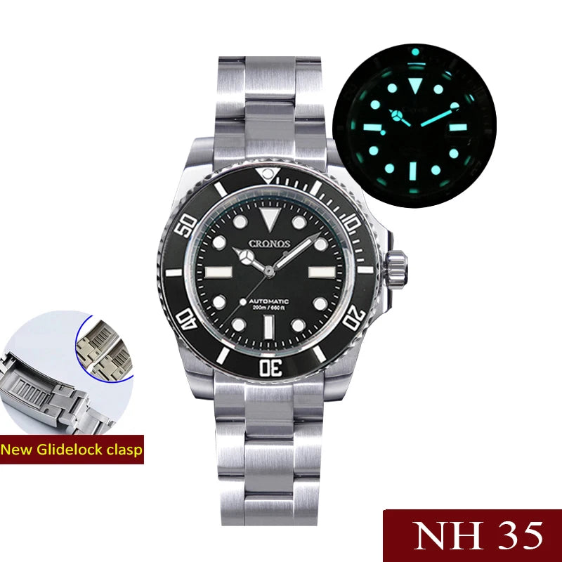 Cronos L6015 40mm Dive Watch – NH35, Ceramic Bezel, BGW9 Lume, 200m, Glidelock Clasp