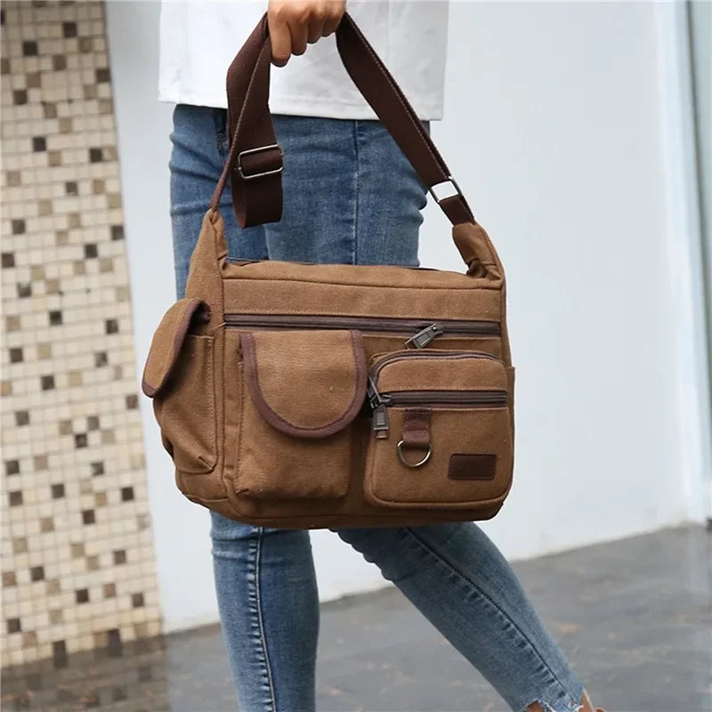 Men's Canvas Messenger Bag – Casual Crossbody & Shoulder Tote