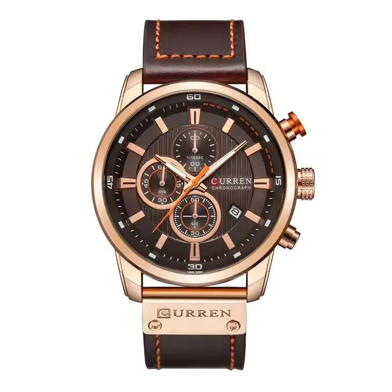 CURREN 8291 Chronograph Sport Watch | Quartz | Luminous | Leather Strap | Date
