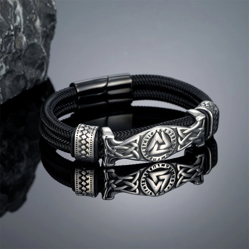 Men's Norse Valknut Stainless Steel Wire Rope Bracelet – Viking Bangle