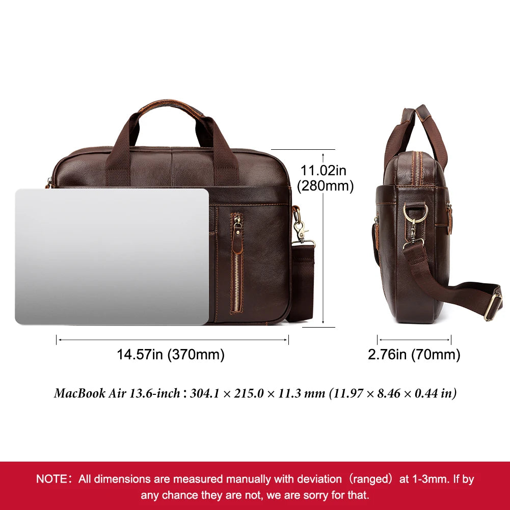 Genuine Leather Briefcase for Men — Large Capacity Laptop & Business Shoulder Bag