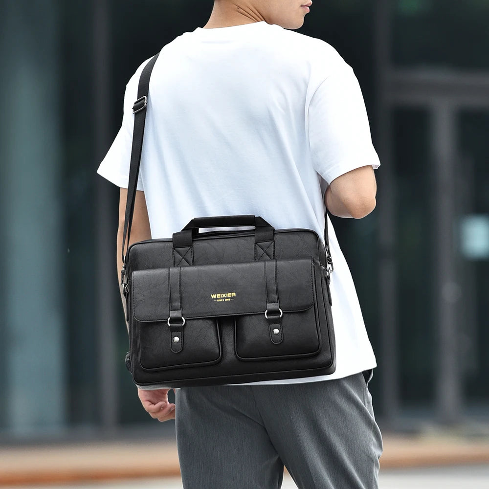 Men's Slim PU Leather Briefcase | Large Capacity Crossbody & Shoulder Tote