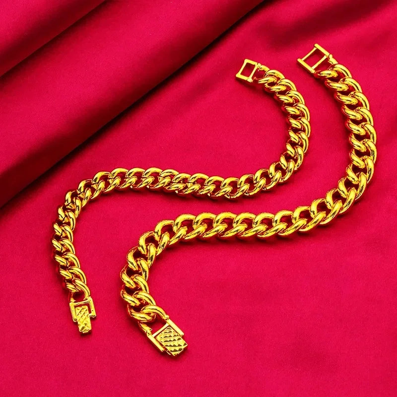 Boss Thickened Gold Bracelet! 24K Gold AU999 Couple Style, Men's Dominant Bamboo + Women's Rose Gold Tone, Thickened Anti-Fade