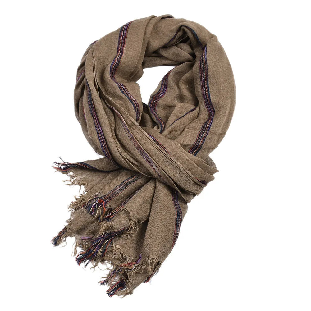 Men's Cotton Linen Striped Shawl Scarf