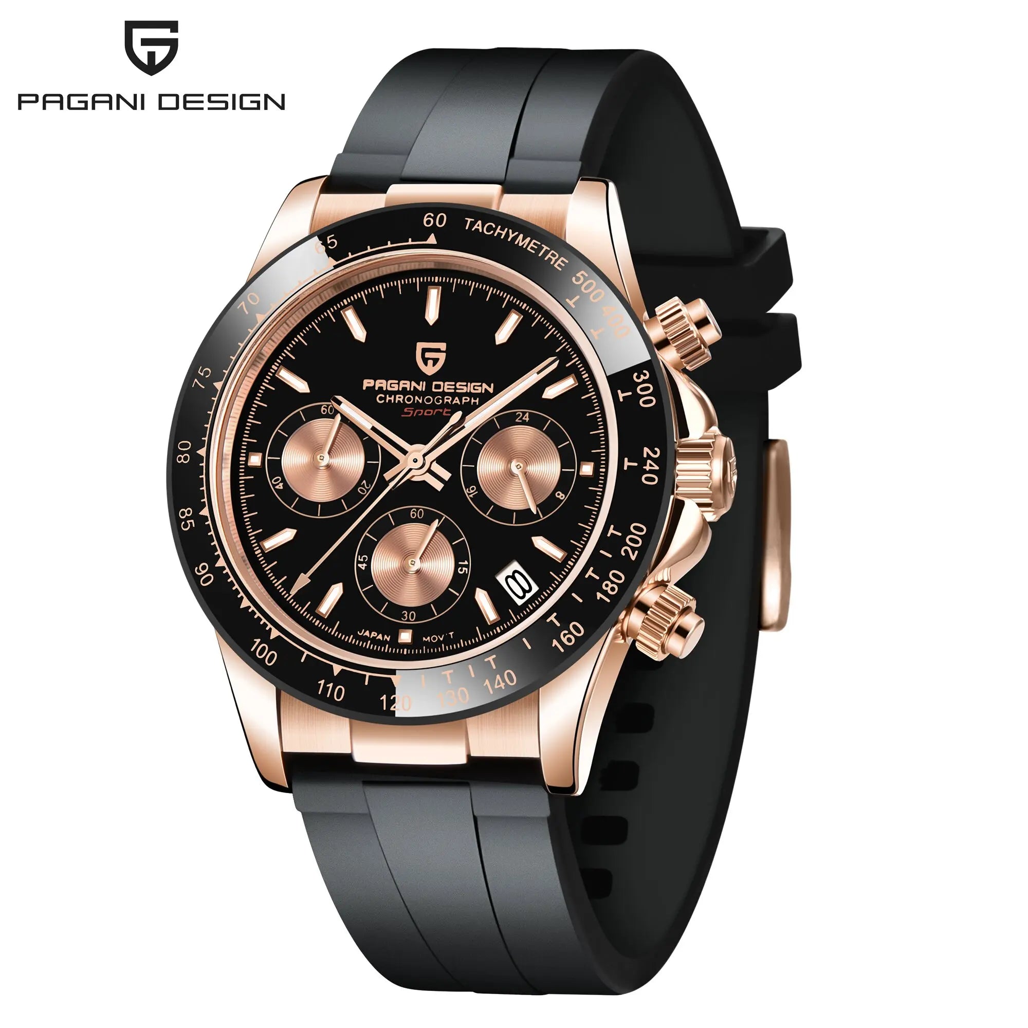 Pagani Design PD1664 Quartz Chronograph Watch – Sapphire Crystal, Rubber Strap, 100m Water Resistant