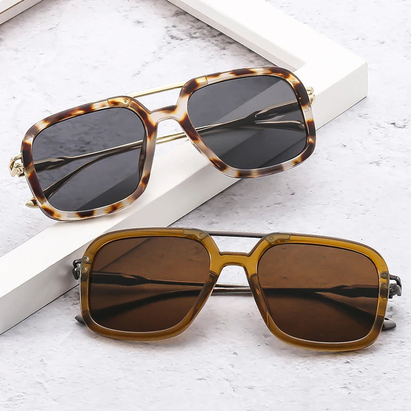 SO&EI Retro Double Bridge Square Sunglasses