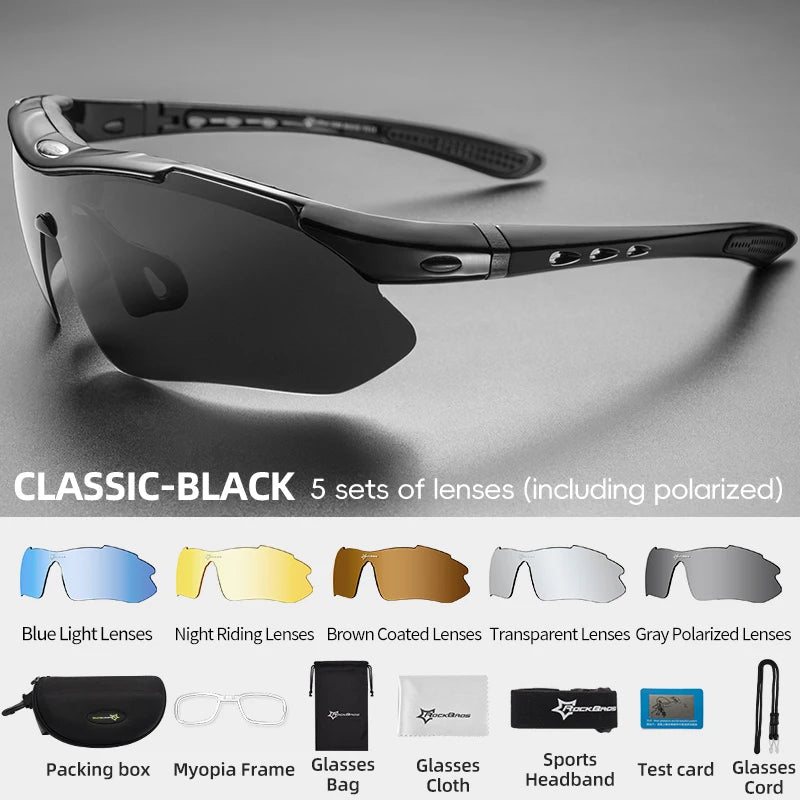 ROCKBROS Photochromic Polarized Cycling Sunglasses MTB PC Outdoor Sports Goggles 3/5 Lens Bicycle Riding Accessories
