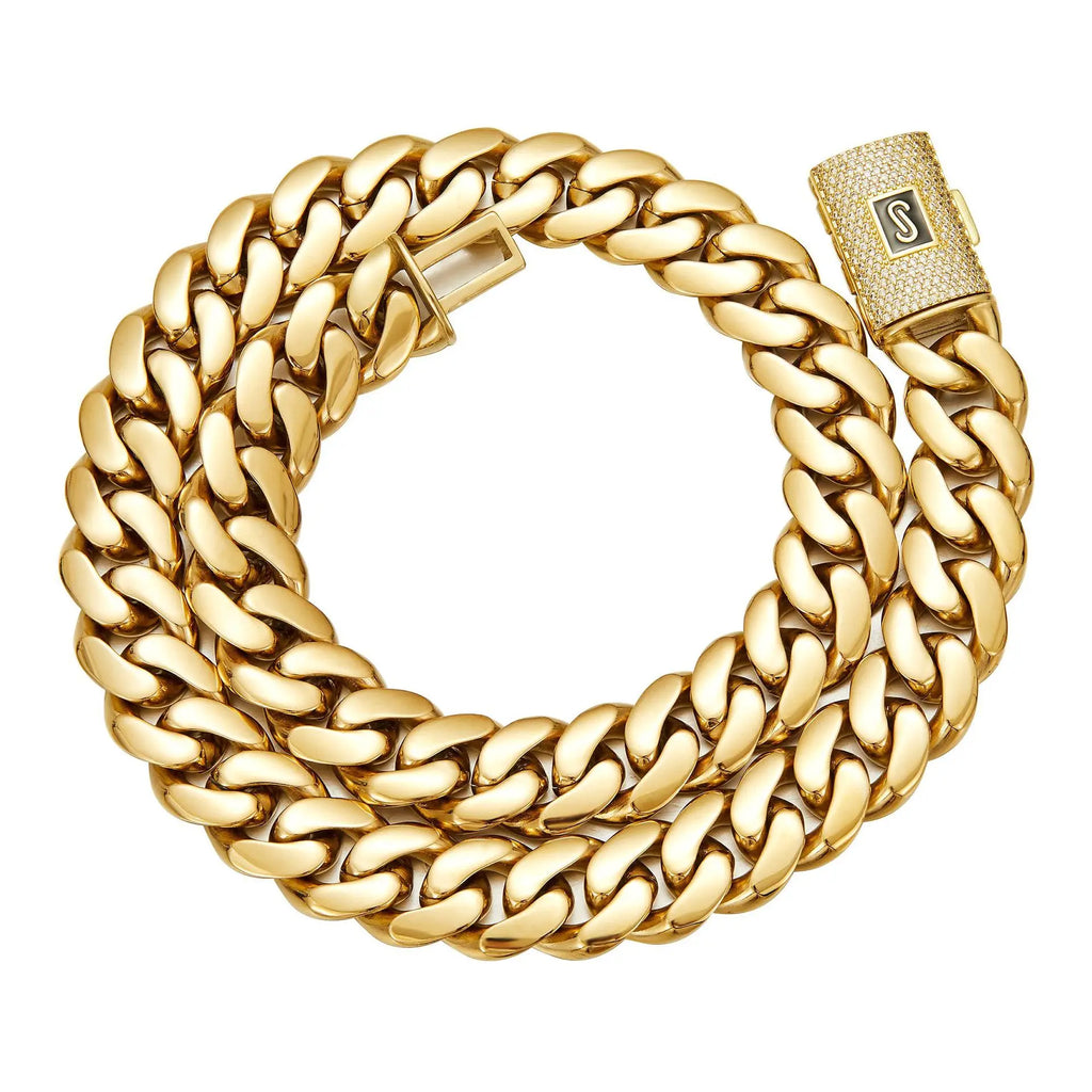 Luxury 24K 9999 Pure Gold real gold Men's Necklace Encrypted Cuban Chain Miami Chain Flip Diamond Buckle Necklace
