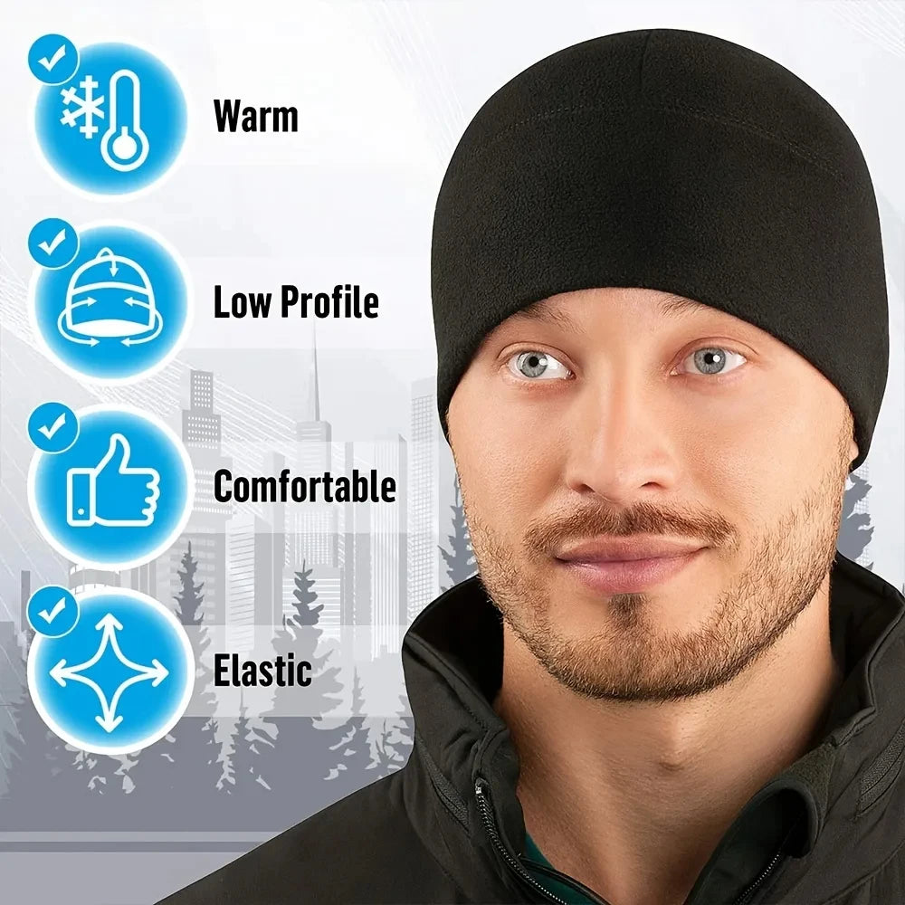 Unisex Windproof Polar Fleece Beanie – Warm Knit Skull Cap for Winter, Skiing & Cycling