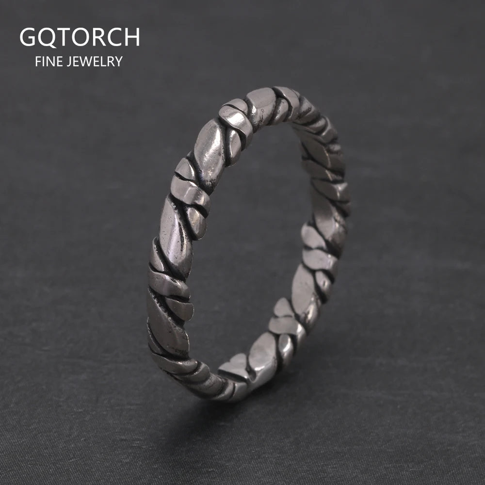 Real 925 Sterling Silver Viking Braided Rope Ring for Men Vintage Oxidized Twisted Adjustable Open Band Jewelry