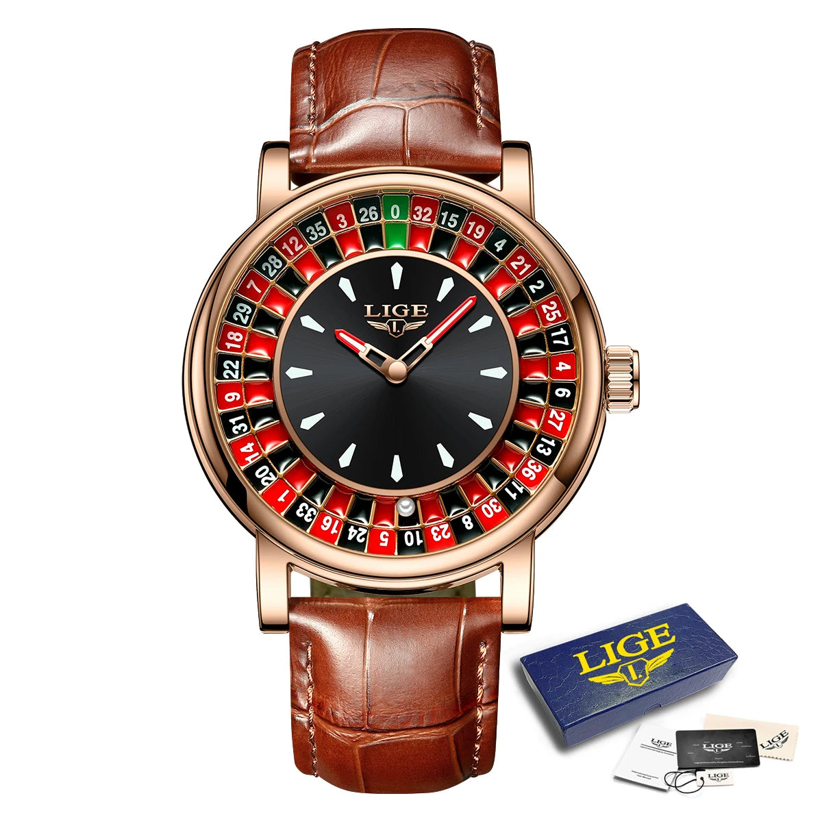LIGE Chronograph Watch – Luminous Quartz with Leather Strap | Men's