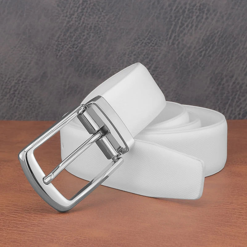 Men's Genuine Leather Pin Buckle Belt – Black & White